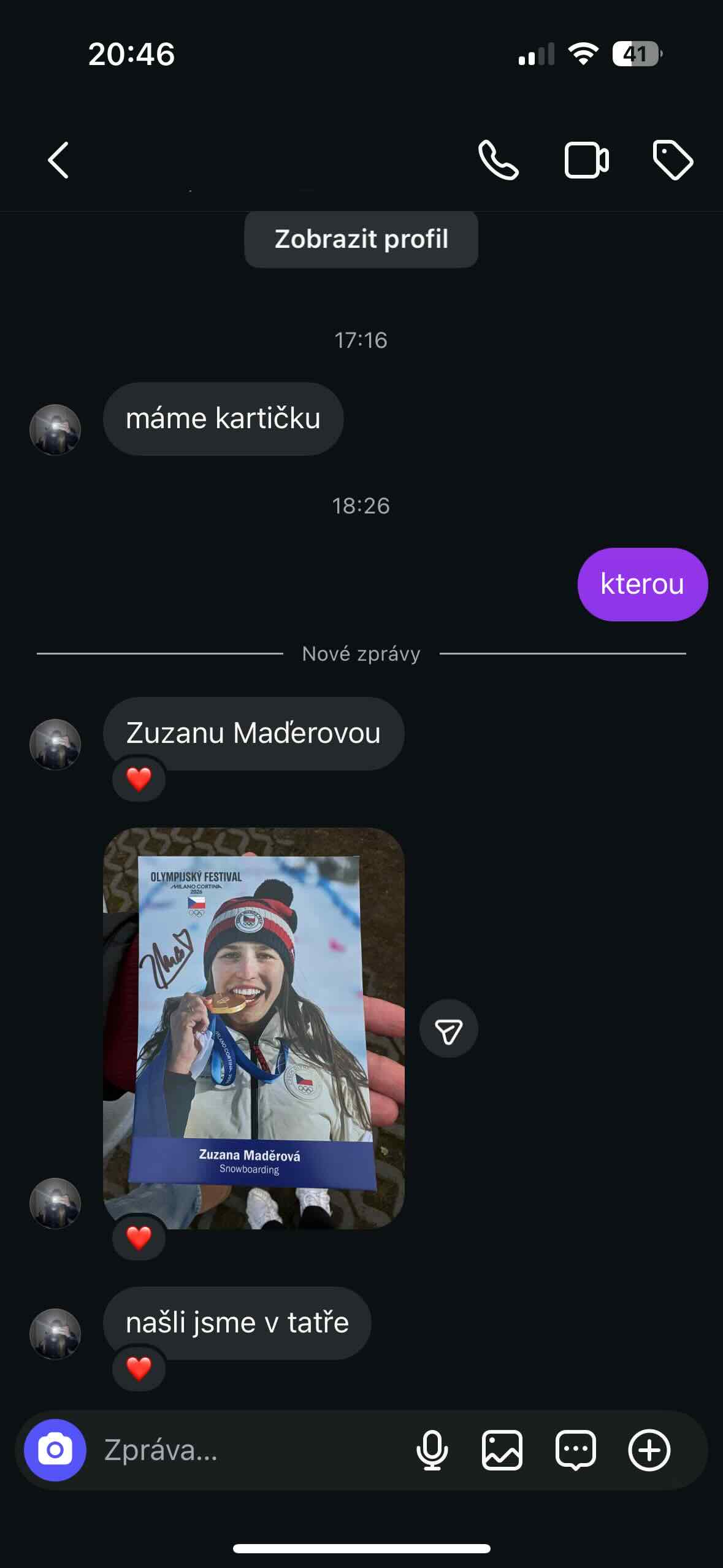 DM od fanouška: Našel jsem kartu Zuzany Maděrové
